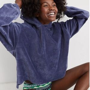 aerie Corduroy Hoodie in Dusty Blue